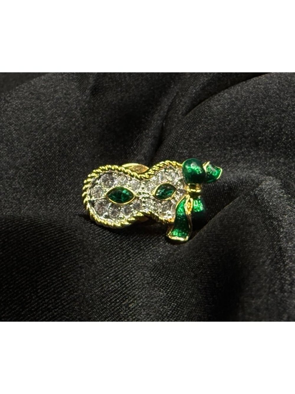 Vintage Swarovski Signed Masque Pin With Green & Clear Crystals